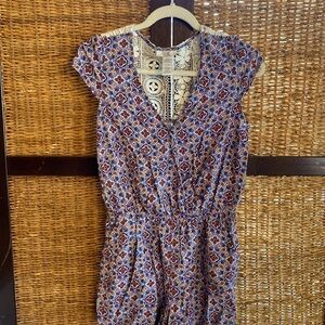 Joe B large blue salmon floral V neck romper